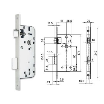 3411 kulcsos bevésőzár Euro Elzett 2 db kulccsal